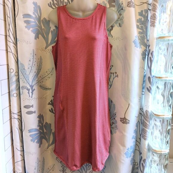 Title Nine Striped Tank Dress Guava Sz M - Picture 1 of 10